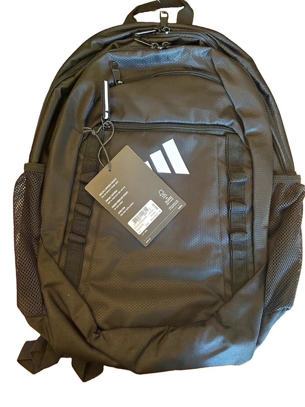 adidas Black Backpack Zip Closure Adjustable Padded Straps Pockets Travel